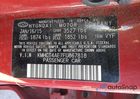 2015 Hyundai Accent Gls из США, поврежденный, VIN KMHCT4AE7FU867818